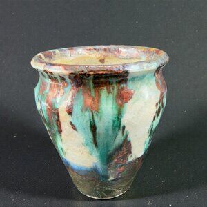 1998 Raku Pottery Hand Made Vase Vessel Heavy Drip Glaze Crackled Glaze Signed
